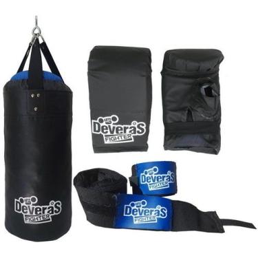 Imagem de Saco de Pancada Cheio 60 cm + Luva Boxe Luva Bate Saco + Bandagem Muay