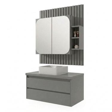 Imagem de Conjunto para Banheiro com 1 Gabinete com Cuba e 1 Espelheira 82cm Toscana Cimento