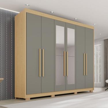 Imagem de Guarda Roupa Casal com Pés e Espelho 6 Portas 6 Gavetas 100% Mdf Itália Plus Jequitibá/Granizo