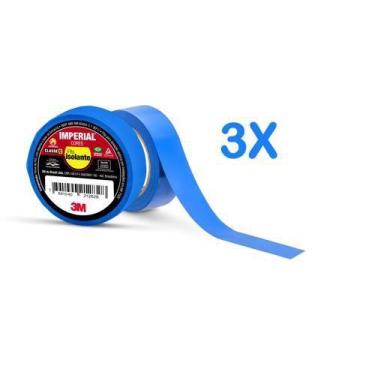 Imagem de Fita isolante imperial azul 3m 18 mm x 10 mt kit 3 peças