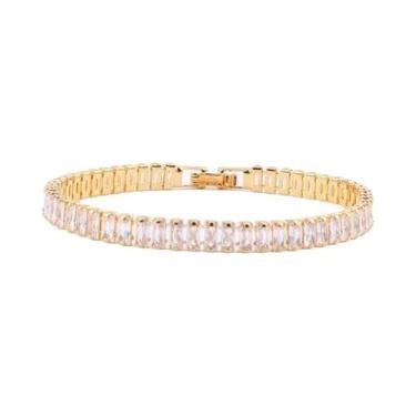 Imagem de Pulseira Feminina Larga Geométrica Com Zircônia, Banhada a Ouro 18K, J