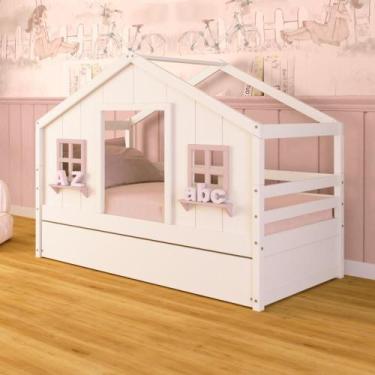 Imagem de Bicama Casinha Dos Sonhos Madeira Maciça Branco/ Rosa Megamobilia - Me