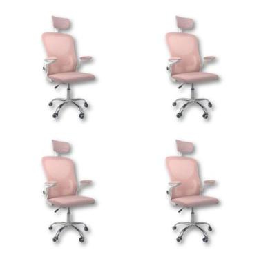 Imagem de Kit 4 Cadeiras De Escritório Diretor Oficial Vegas Com Apoio Rosa E Br