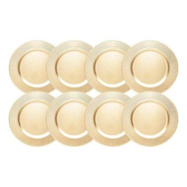 Imagem de Jogo 8 Sousplat De Mesa Redondo Primer Dourado Plástico Lyor 33cm