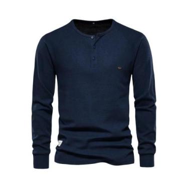 Imagem de Camiseta Masculina De Manga Longa Waffle Henley Respirável Básica De C