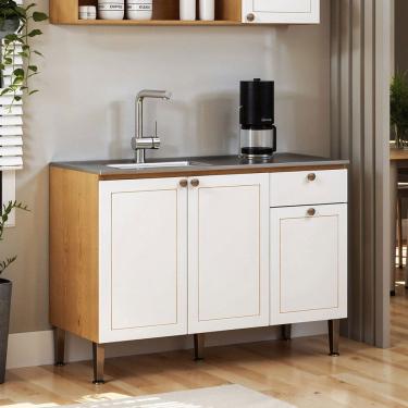 Imagem de Balcão de Cozinha para Pia 120 Cm Essência Frizz 3 Portas 1 Gaveta 100% Mdf Cinamomo/Br...