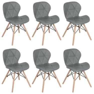Imagem de Kit 6 cadeiras estofadas Charles Eames Eiffel Slim Wood confort - Cinz