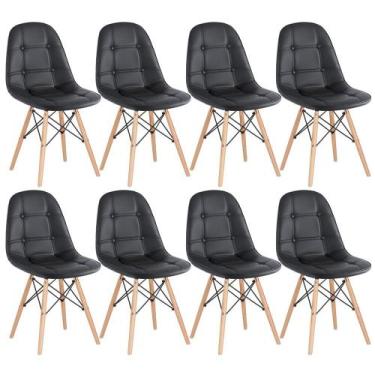 Imagem de Kit 8 Cadeiras Laráz Eames Eiffel Botonê Estofada - Preto - Laraz