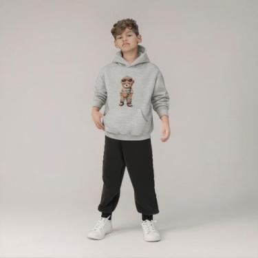 Imagem de Conjunto Moletom Infantil Ursinho Capuz Calça Roupa Inverno Confortáve