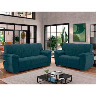 Imagem de Conjunto de Sofás Roma II 3 e 2 Lugares 175CM e 133CM Azul Petróleo Veludo