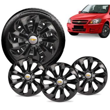 Imagem de Jogo 4 Calota Velox Aro 15 Preta Gm Celta Corsa Prisma Agile - Elitte