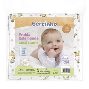 Imagem de Fralda Bercinho Estampada Feminino - 5 Unidades - 60cm x 60cm - 100% A