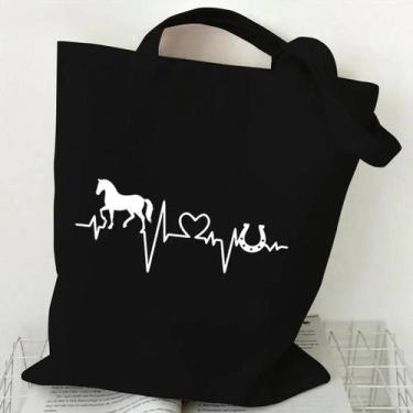 Imagem de Bolsa De Ombro Feminina De Grande Capacidade Com Gráficos De Cavalos E