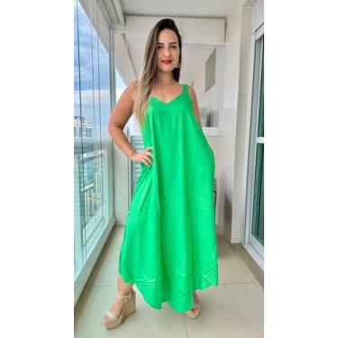 Imagem de Vestido Feminino Indiano Alça C/ Regulagem e Bolso Trapézio Longo Plus
