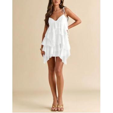 Imagem de Vestido Curto Feminino Babado Camadas Alça Fina Decote V Moda Festa El