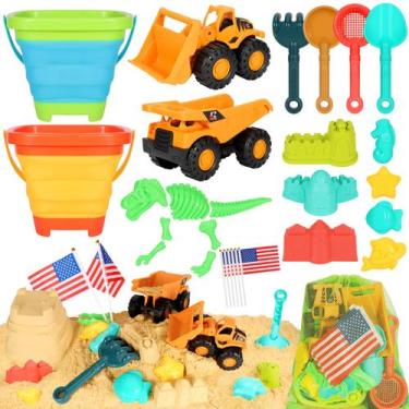 Imagem de Brinquedos de areia de praia HUITEM 29 unidades com 2 baldes e caminhõ