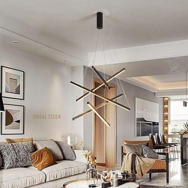 Imagem de Lustre nórdico clássico de 98,4" com escada Sputnik remoto para controle de tetos altos Lustre com pingente longo LED regulável Lustre preto moderno para hall de entrada para sala de estar V