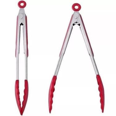 Imagem de Kit Pegadores De Silicone e Inox Para Carne Churrasco Salada Cozinha -