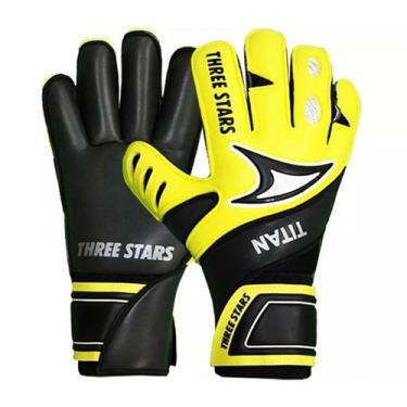 Imagem de Luva de Goleiro Futebol Camp Three Stars Titan, Preto, Amarelo, Pequen