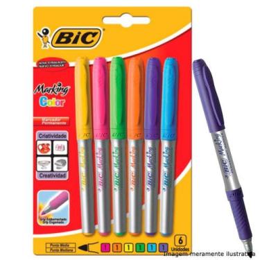 Imagem de Caneta Marcador Permanente Marking Color 6 Cores 1.1mm 891633 Bic Blis