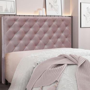 Imagem de Cabeceira Casal 140cm Veludo Tania Rosa - Spezzia Decor