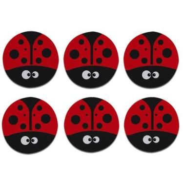 Imagem de Kit 6 Porta Copos Redondo Joaninha Kawaii Cozinha - Geek Vip, Vermelho
