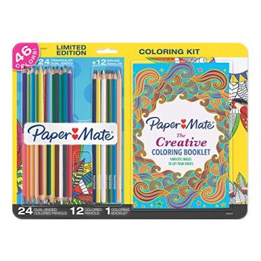 Imagem de Paper Mate Lápis de cor para adultos, kit de colorir de ponta única e dupla, cores sortidas com folheto criativo de colorir para adultos, 37 unidades