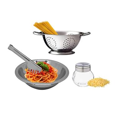 Imagem de Conjunto para Massas Aço Inox Prime 4 Peças Escorredor Macarrão, Bowl, Pegador e Queijeira - Mundial Import