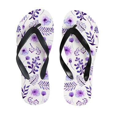 Imagem de Chinelo feminino aquarela com flores violetas claras, sandálias de praia leves, sandálias de verão, para mulheres e homens, chinelos de viagem, Multicor, 4-5 Narrow Women/3-4 Narrow Men
