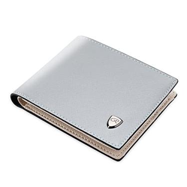 Imagem de Carteiras masculinas de fibra de couro, com 5 compartimentos para cartão, 2 bolsos, bolso para moedas, 2 compartimentos para notas, carteiras dobráveis minimalistas com caixa de presente, cinza