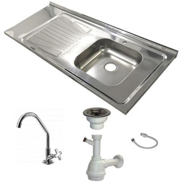 Imagem de Pia Inox Fabrinox PSD1200E 120x52cm, cuba direita, kit completo