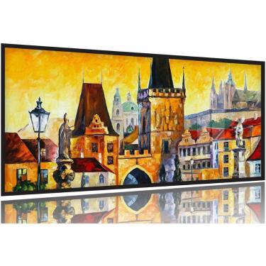 Imagem de Quadro Decorativo estilo Pintura a óleo Casas 130x60 Moldura Preta 2x2