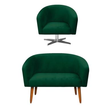Imagem de Kit 1 Namoradeira 2L e 1 Poltrona Giratória Suede Verde