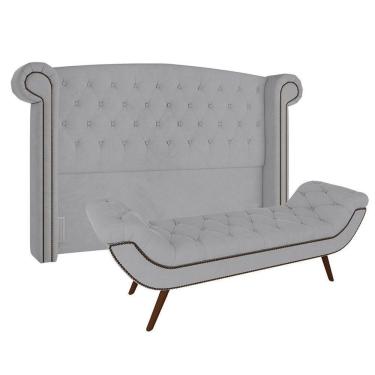 Imagem de Cabeceira Cama Box Casal 140cm Provença Com Calçadeira Vêneto P02 Veludo Cinza