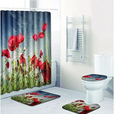 Imagem de Flor Vermelha Flor Casa De Banho Tappeti Bagno Tapete de Banheiro Conjunto de Tapete de Banho Tapis Salle De Bain Alfombra Bano,como imagem3,500MMx800MM