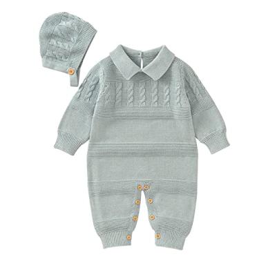 Imagem de Macaquinho de malha de algodão para bebês recém-nascidos com manga comprida para meninos e meninas (azul claro, 6 a 9 meses)