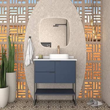 Imagem de Gabinete de Banheiro Azul em Madeira com Tampo em Porcelanato sem Cuba Nilo Cozimax