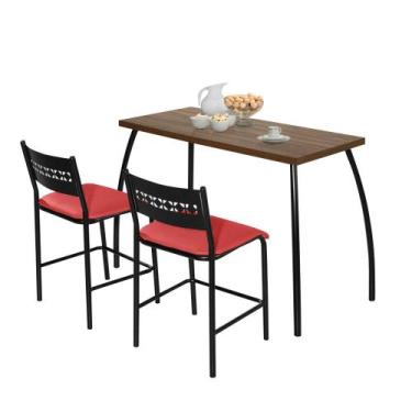 Imagem de Mesa Com Duas Cadeiras Fit Flora Preto E Vermelho - Aço Nobre