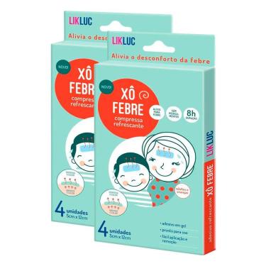 Imagem de Xô Febre Compressa Adesiva Refrescante LikLuc 4 Unidades | Kit com duas unidades