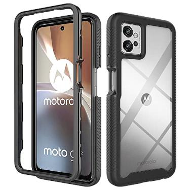 Imagem de Compatível com Motorola Moto G32 Capa protetora de tela de vidro temperado transparente 360 proteção total do corpo capa dura + TPU macio à prova de choque (preto, Motorola Moto G32)