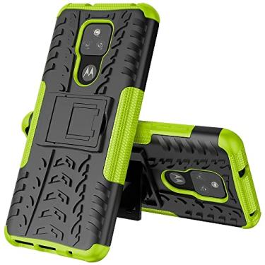 Imagem de Capa protetora ultrafina compatível com Motorola Moto G Play (2021), TPU + PC Bumper Hybrid Militar Grade Rugged Case, Capa de telefone à prova de choque com capa traseira de telefone com suporte (cor: verde)