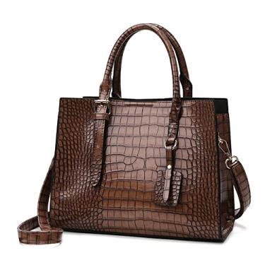 Imagem de Bolsa grande para mulheres, bolsa transversal de couro de crocodilo bolsa de ombro casual feminina bolsa de ombro, Marrom
