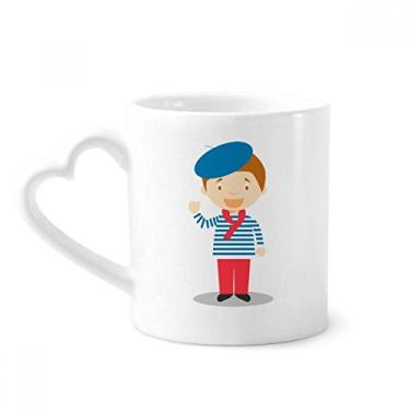 Imagem de Caneca de desenho animado França azul marinho caneca de café cerâmica copo de coração de vidro