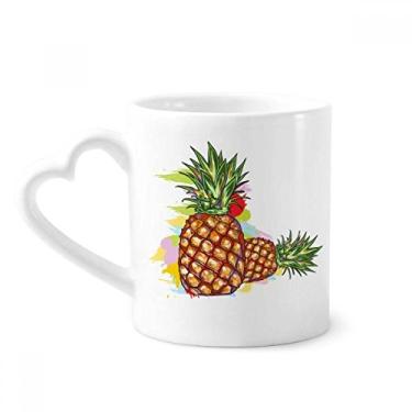 Imagem de Caneca de desenho de frutas casal abacaxis café cerâmica copo de coração de vidro