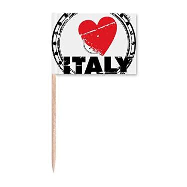 Imagem de I Love Italy Palavra amor coração círculo palito bandeiras marcadoras decoração de festa
