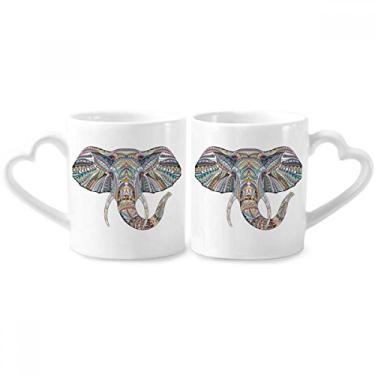 Imagem de Conjunto de canecas de porcelana para casal, design de elefante, colorido, estilo mosaico, coração