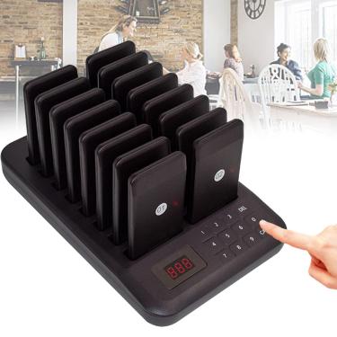 Imagem de Sistema de chamada de garçom sem fio À prova d'água Pager de restaurante Buzzer de hóspedes Café Sistema de pager de serviço 300-500 metros Bipe de transmissão Vibrar Flash,1drag16