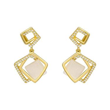 Imagem de Brincos de argola hipoalergênicos banhados a ouro geométrico longo de prata 925 para mulheres e meninas, Zinco, Sem Pedra Preciosa