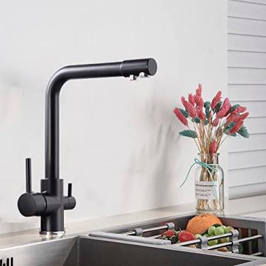 Imagem de Torneira de cozinha de água pura de latão branco preto com manípulo duplo para água potável quente e fria torneiras misturadoras de cozinha com filtro de 3 vias, preto fosco, A