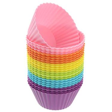 Imagem de Freshware Silicone padrão redondo reutilizável cupcake e muffins (pacote com 24), seis cores vibrantes